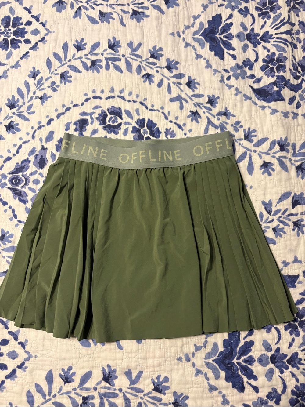 OFFLINE Olive Pleated Skater Skirt with Branded Waistband